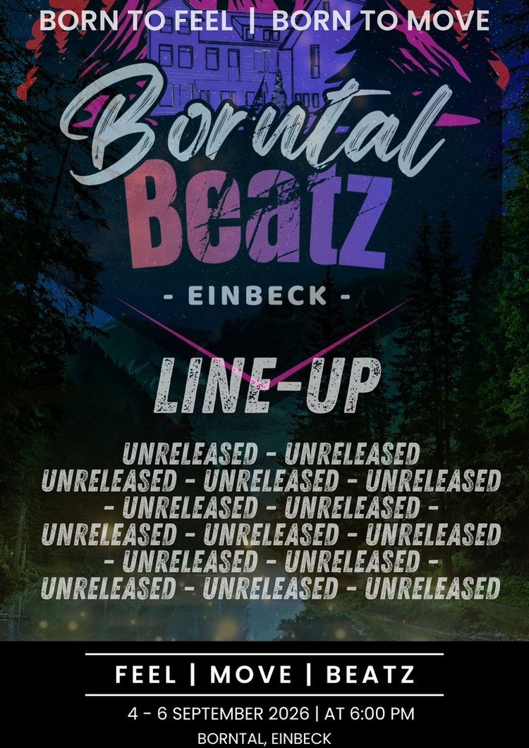 Nachtorientierungslauf - Borntal Beatz - Line-Up Poster mit dem Line-Up des Nachtorientierungslauf mit dem Motto "Borntal Beatz"